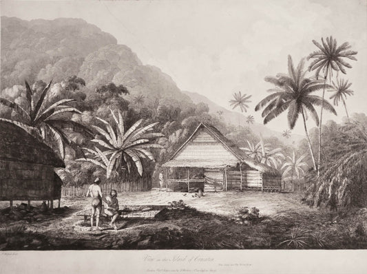 A beautiful print from the earlier issue of Webber's Views in the South Seas, showing the island of Krakatoa