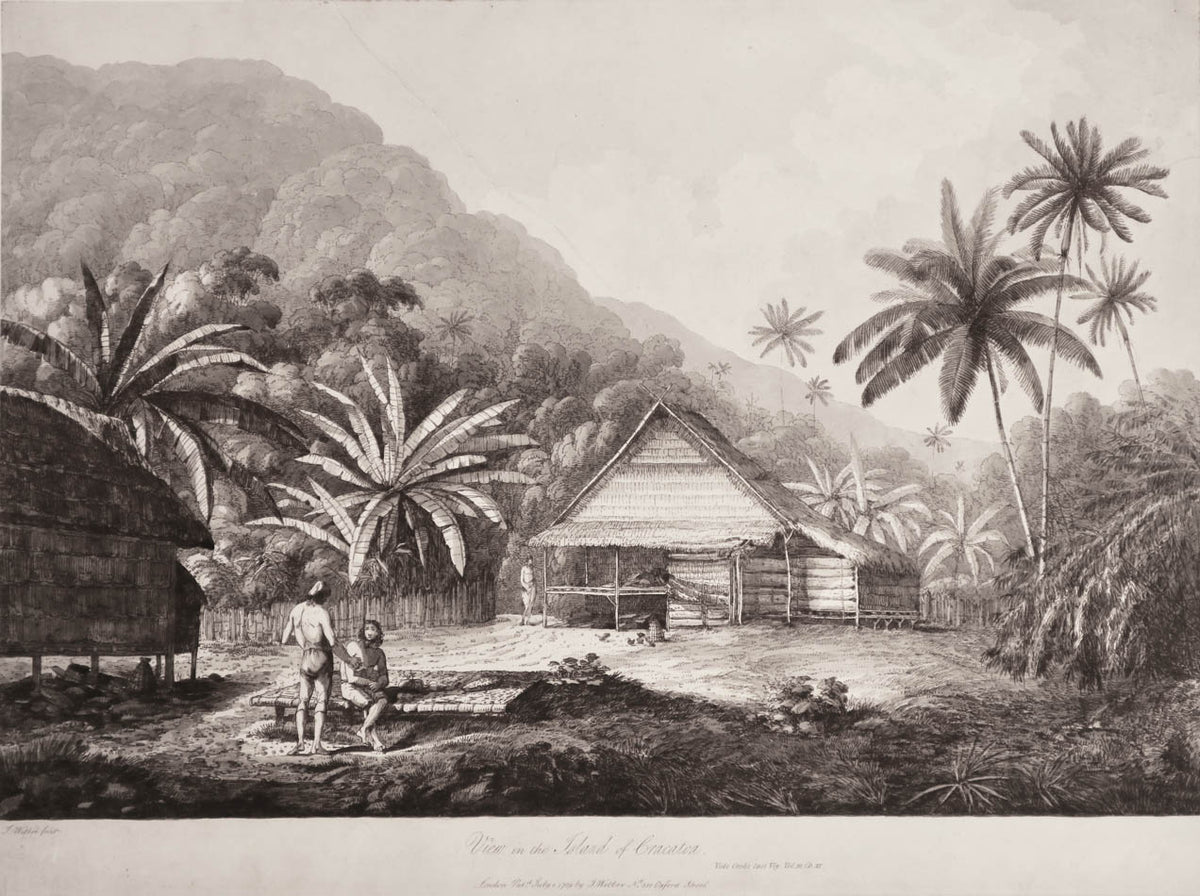 A beautiful print from the earlier issue of Webber's Views in the South Seas, showing the island of Krakatoa