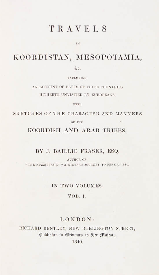 Important association copy from the library of  Wilfred Thesiger, who explored Iraq, the home of the Marsh Arabs, Kurdistan, and Persia from 1949-1958