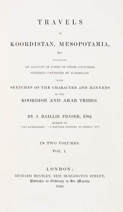 Important association copy from the library of  Wilfred Thesiger, who explored Iraq, the home of the Marsh Arabs, Kurdistan, and Persia from 1949-1958