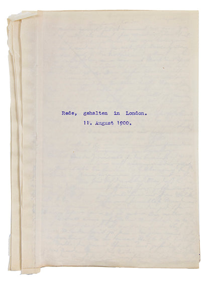 14 pages of speech notes written by Nordau for his address at the gathering in the Great Assembly Hall in London.