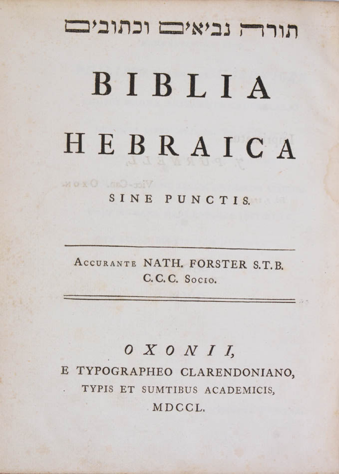 A non-vocalised edition of the Pentateuch, based on E. van der Hooght's text, one of the earliest to be printed in England.