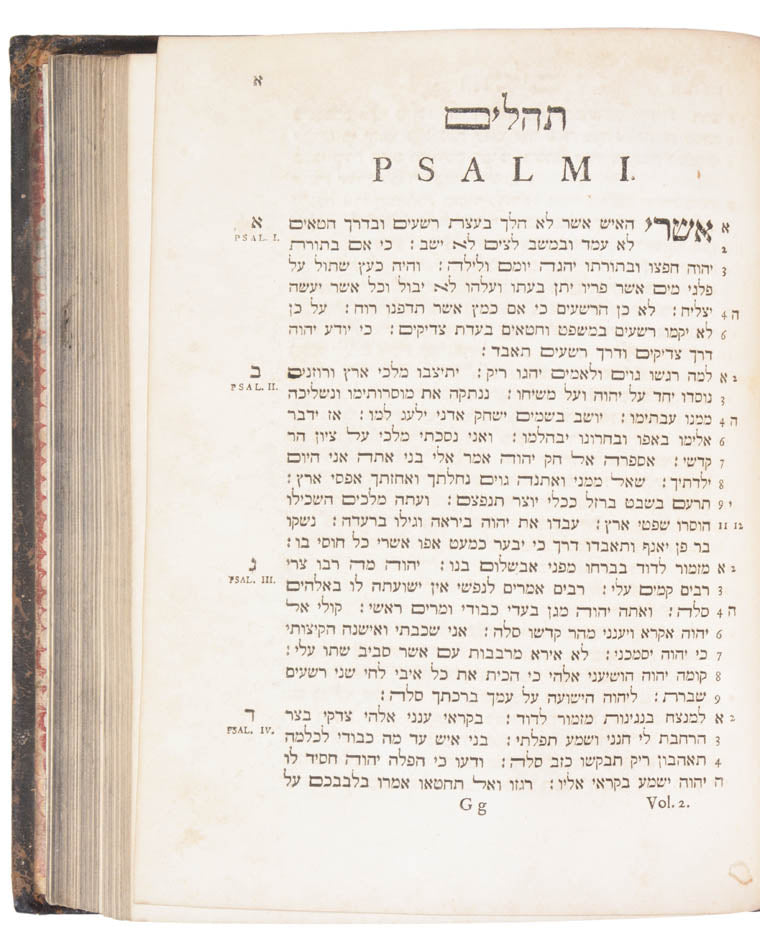 A non-vocalised edition of the Pentateuch, based on E. van der Hooght's text, one of the earliest to be printed in England.