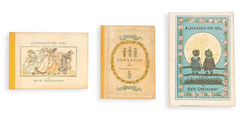 A collection of three Almanacks by Kate Greenway, omprising those for 1883,1884 and 1925. illustrated in colour, with original bindings