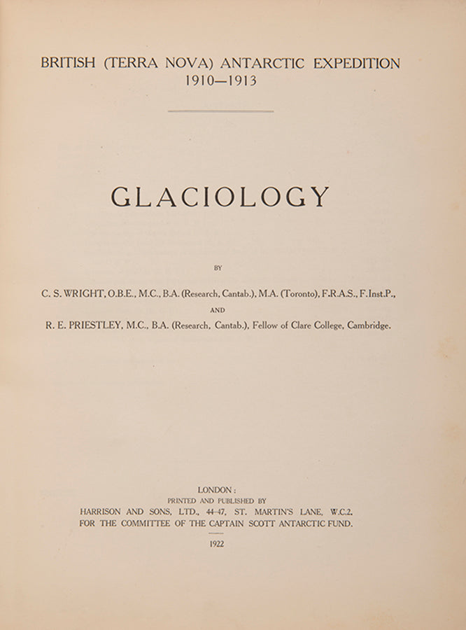 Glaciology is the best illustrated of all the Terra Nova publications, and includes numerous photographs by Herbert Ponting. 