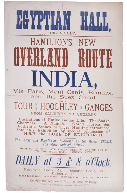 Rare broadsheet advertising an exhibition at the Egyptian Hall. The Egyptian Hall was a leading venue for exhibitions featuring original artwork.