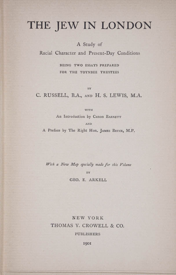 The first American edition of The Jew in London. The infamous Arkell map of the Jewish population in the East End of London with the accompanying book.