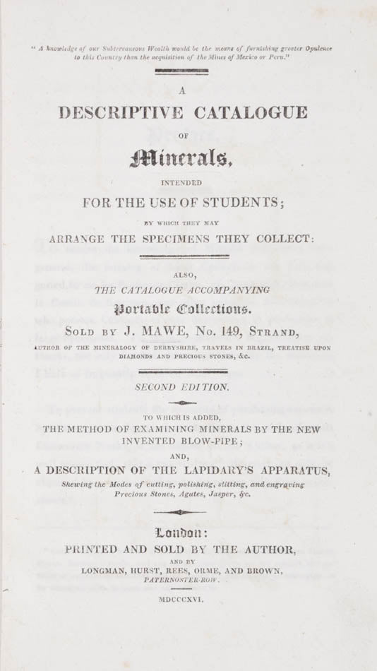 Scarce work by the Derbyshire mineralogist and gem merchant