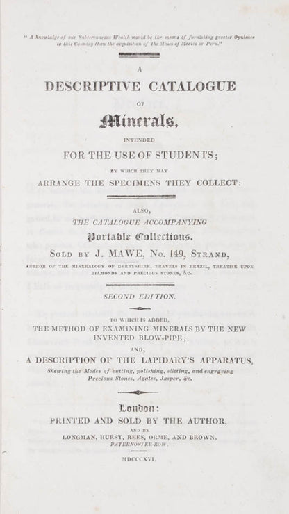 Scarce work by the Derbyshire mineralogist and gem merchant