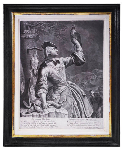 Four mezzotint engravings by and after Ridinger showing hunting scenes.
