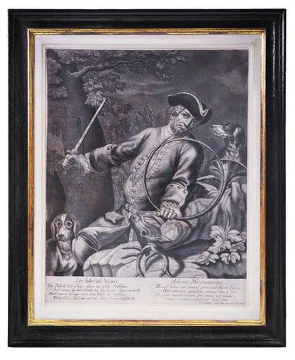 Four mezzotint engravings by and after Ridinger showing hunting scenes.