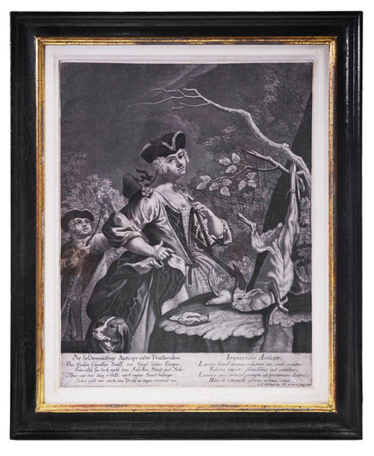 Four mezzotint engravings by and after Ridinger showing hunting scenes.