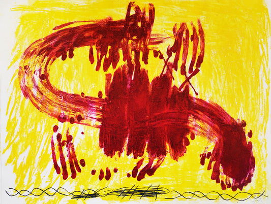 Tàpies's abstract art is made with expressive blends of impasto, gestural brush strokes, often backwards hand-written script, and common and poor materials