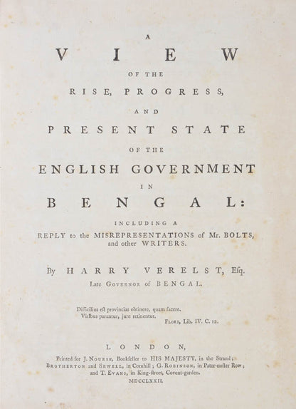 A view of the rise, progress, and present state of the English government in Bengal: