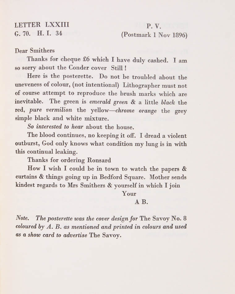 This comprises 188 letters written by the artist to his publisher, printed by Chiswick Press