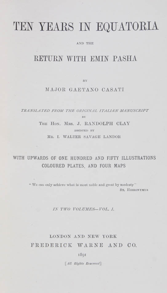 The result of Casati's 10-year exploration of the Welle basin, full of valuable scientific data regarding the flora and fauna of the region